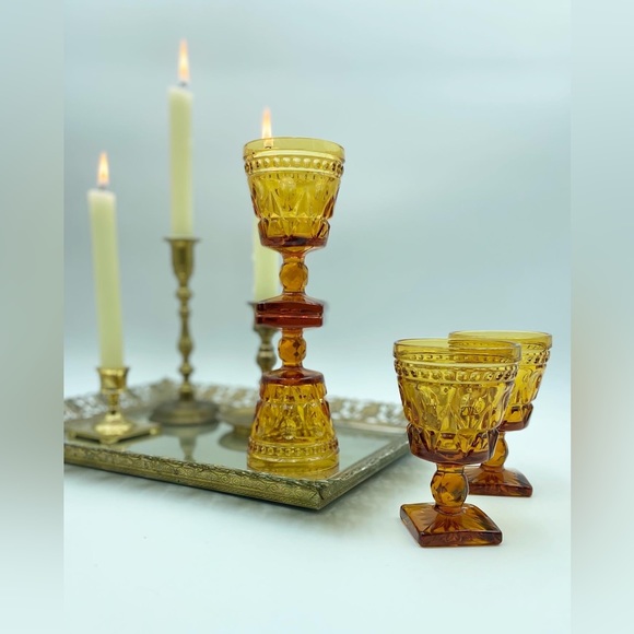 Indiana Glass Colony Park Lane Amber Cordials - Picture 2 of 5